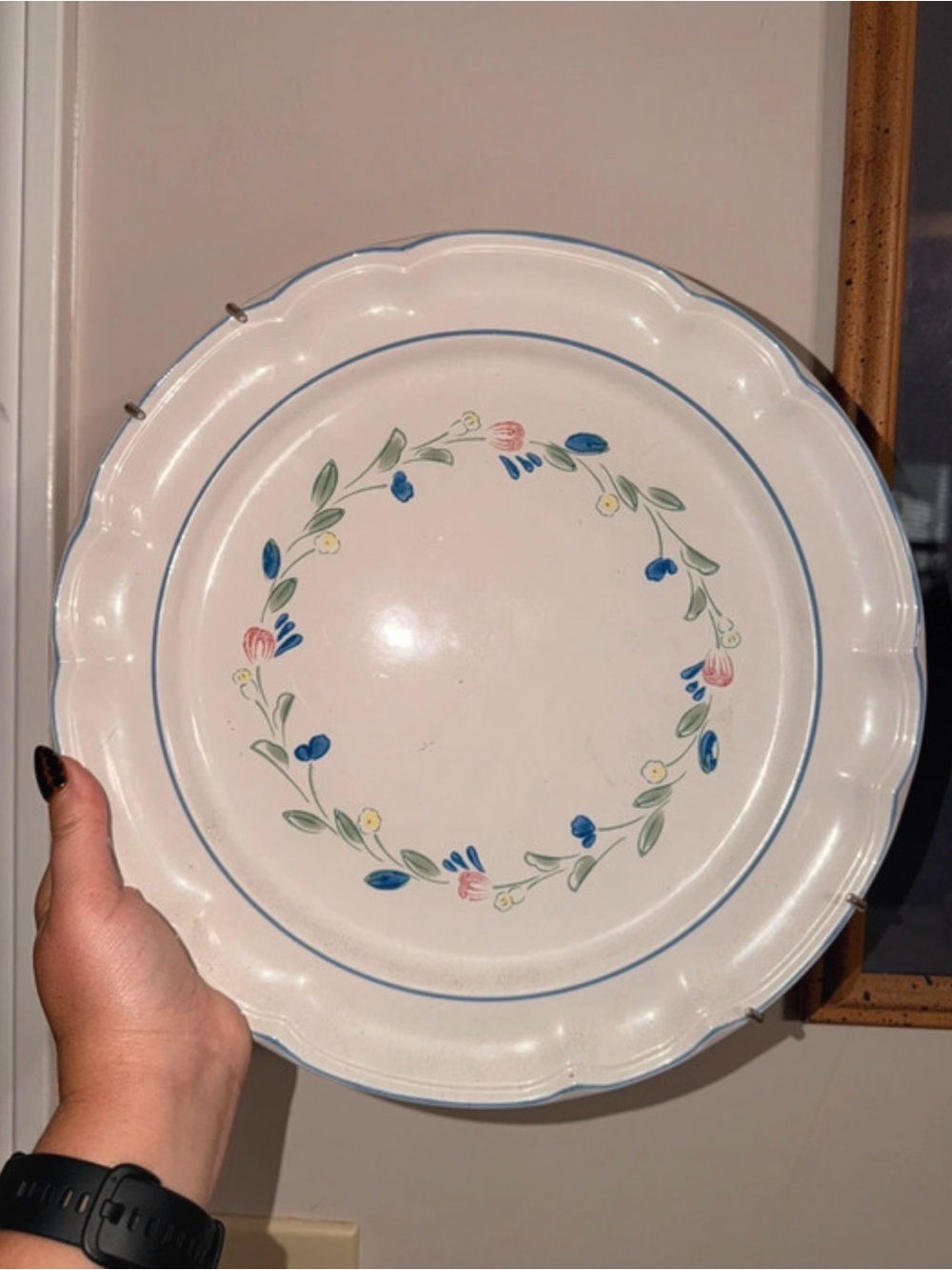 Classic Floral Scalloped Dinner Plate - White with Blue and Pastel Accents